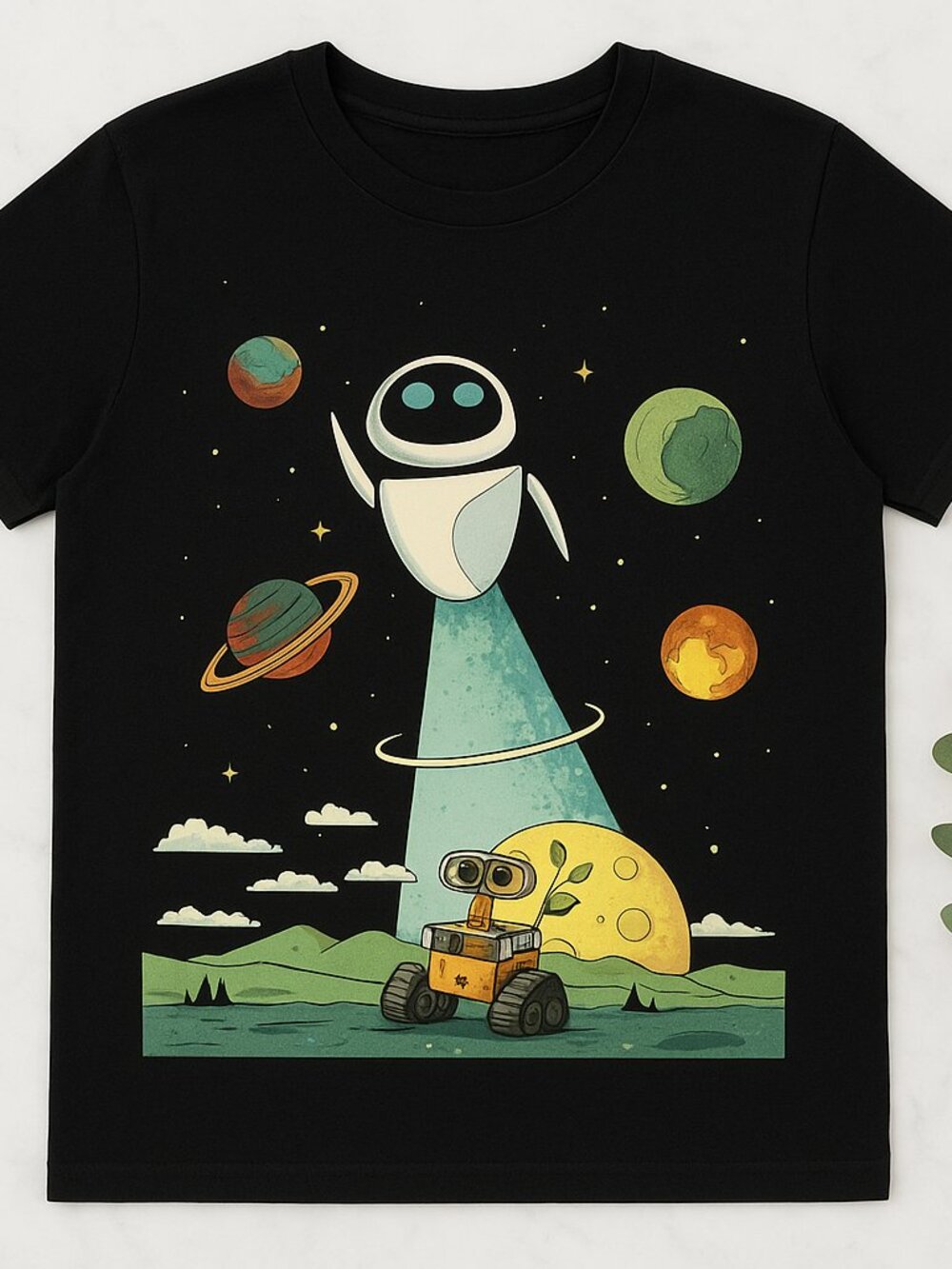 Cute Space Robot T-Shirt, Cosmic Planet Graphic Tee, Retro Galaxy Shirt
